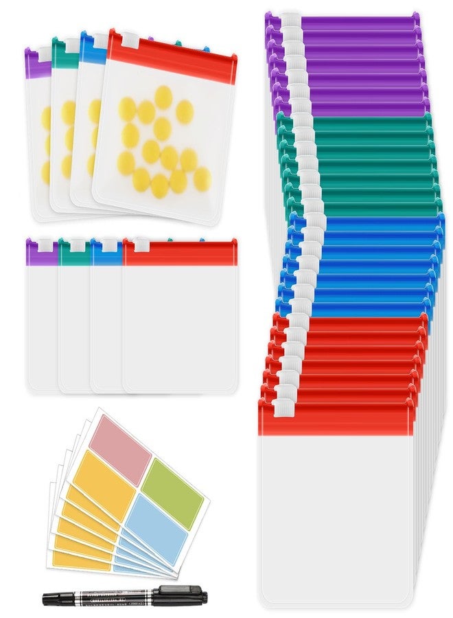 MARFOREVER 39 Pcs Pill Pouch Bags Set - Pill Bags Travel Pill Organizer Reusable Medicine Organizer Pills Storage Pouches Self Sealing 28 Pcs Plastic Medicine Bags 10 Sheets Labels and 1 Pc Marker - Image 1